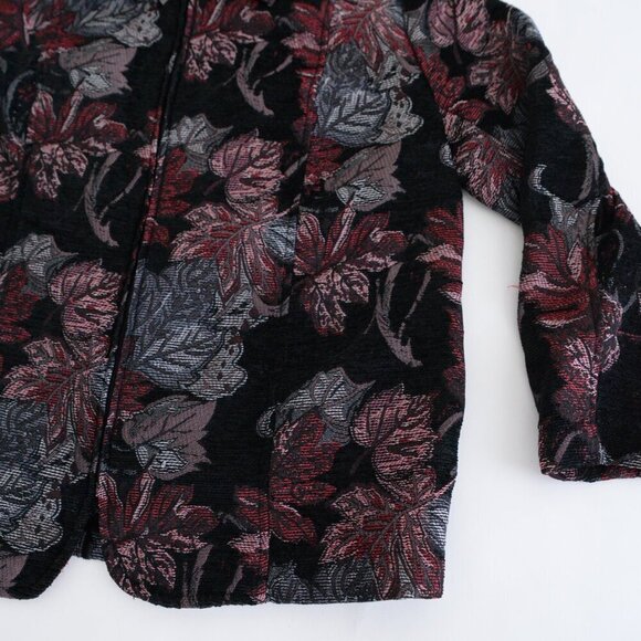 Vintage Bon Worth Black Maroon Tapestry Embroidered Floral Zip Blazer Jacket S - Picture 6 of 10